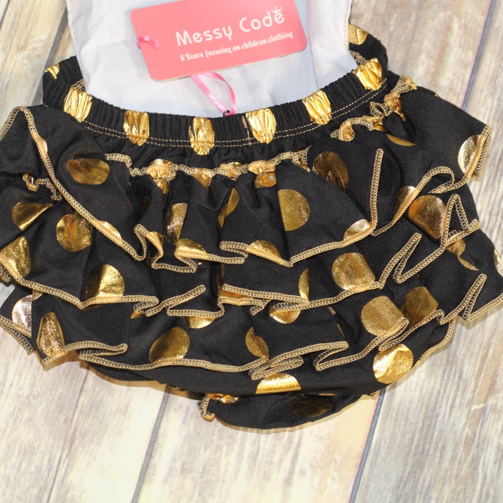 Gold Dot Outfit Infant Ruffle Bodysuit Set - Picture 6 of 8
